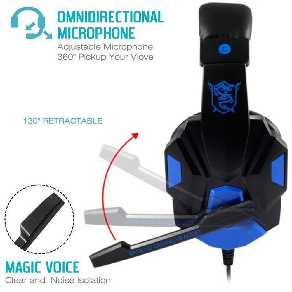 Gaming Headphones 3.5MM Wired PC Bass Stereo Gamer Headset