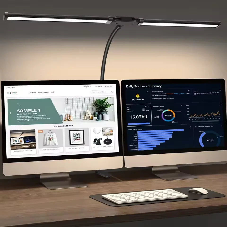 Home Office LED Desk Lamp Double Head Stepless Dimming